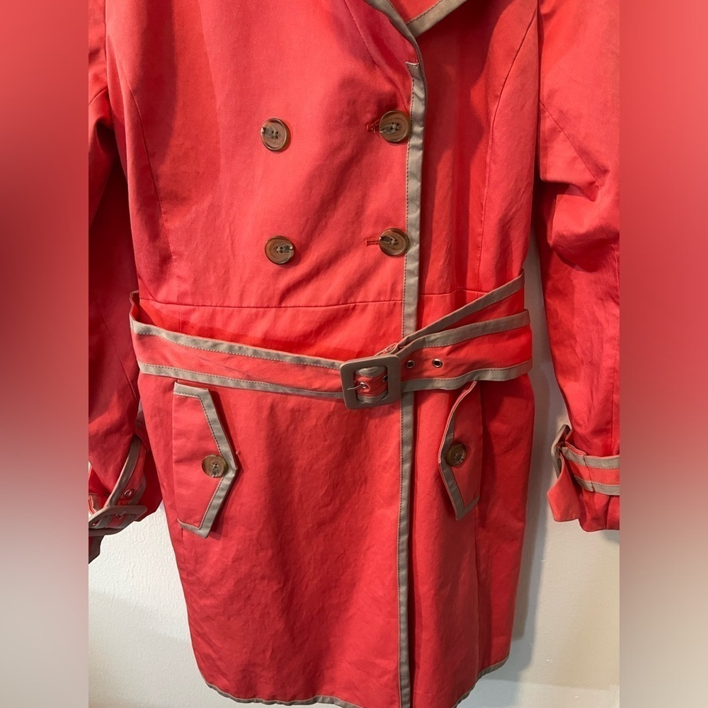 Banana Republic Coral Tan Trim Trench Coat Women’s Sz M with Belt - Picture 2 of 12